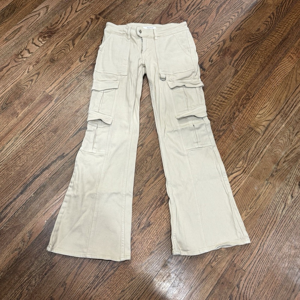 Pacsun‎ Pants Women's 26 Beige Wide Leg Low Rise Boot Cargo Flair Baggy 90s Y2K